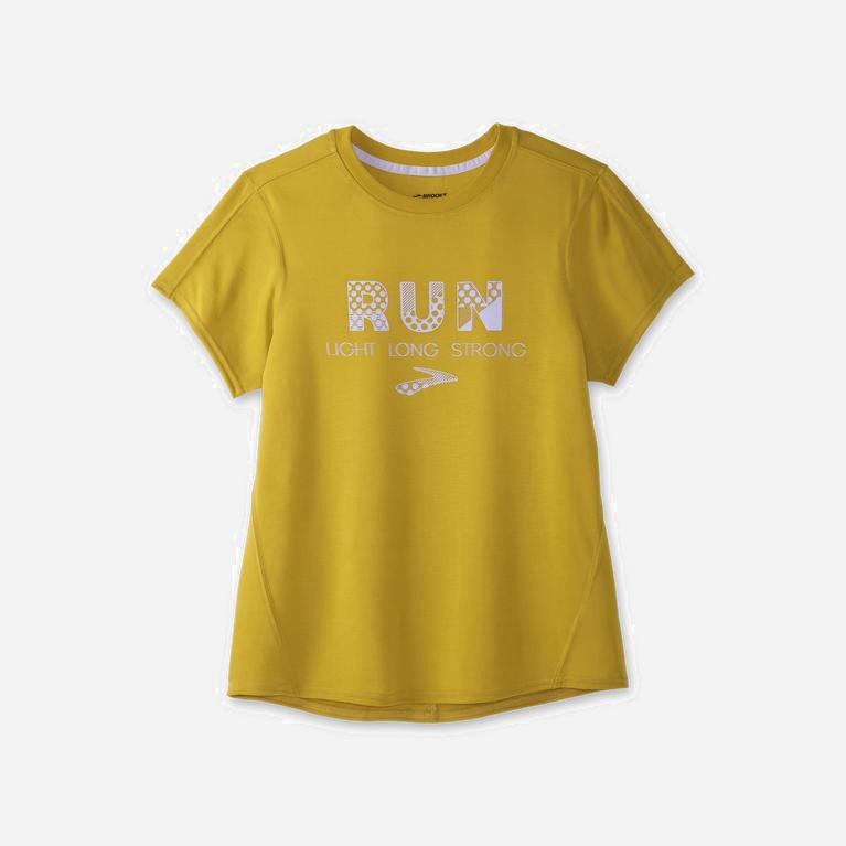 Brooks Distance Graphic Womens Short Sleeve Running Shirt - Heather Golden Hour/Run/grey - Philippin